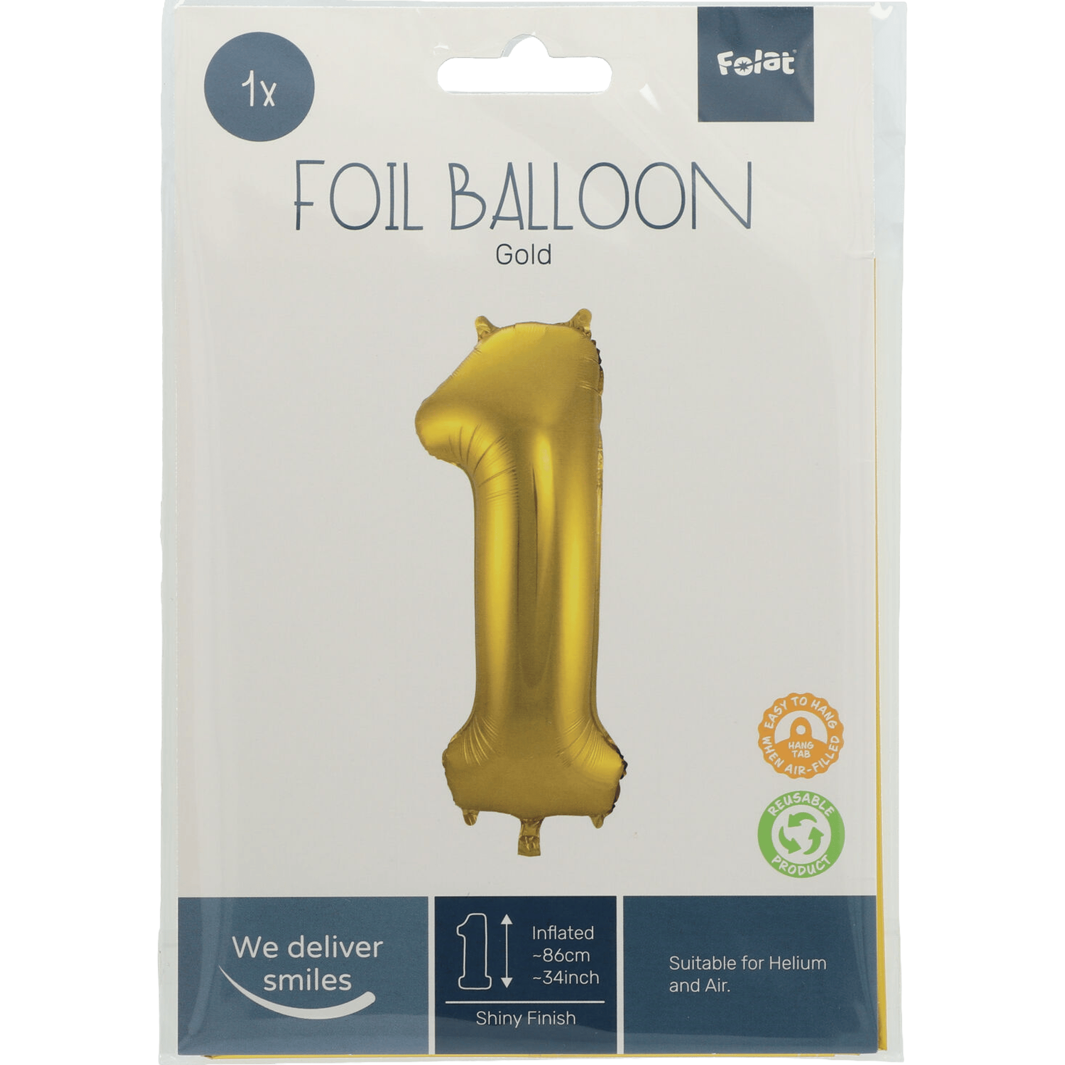 Folat Folieballon Cijfer 1 - Goud - 86 cm