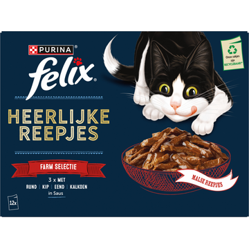 FELIX® Heerlijke Reepjes Farm Selectie Kattenvoer 12x80g
