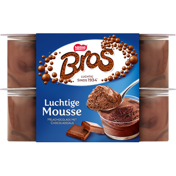 Bros Luchtige Mousse Melkchocolade met Chocoladesaus 4 x 59 g