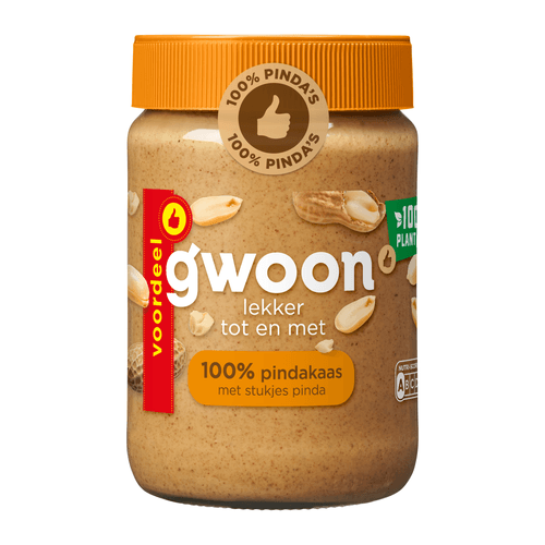 G'woon 100% pindakaas met stukjes pinda