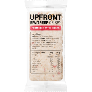 Upfront Eiwitreep Crispy Framboos Witte Choco 50g