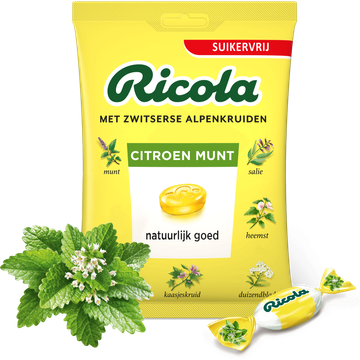 Ricola Citroen Munt Suikervrij Pastilles 20 Stuks 75 g