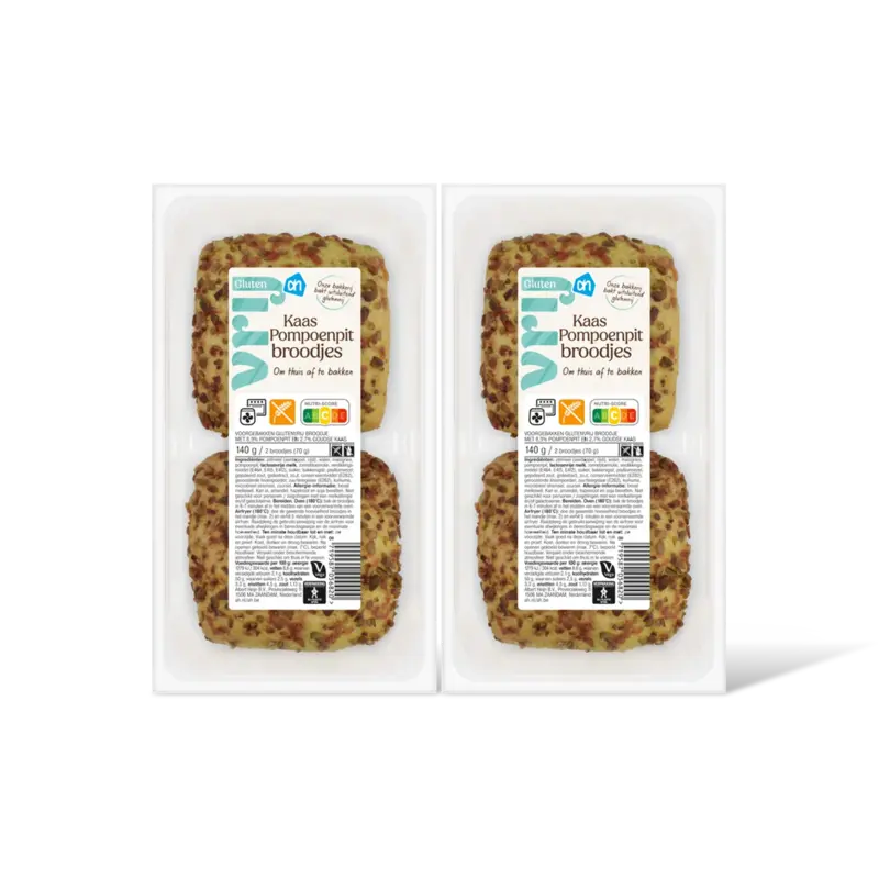 AH Glutenvrij Kaas pompoenpit broodjes 2-pack