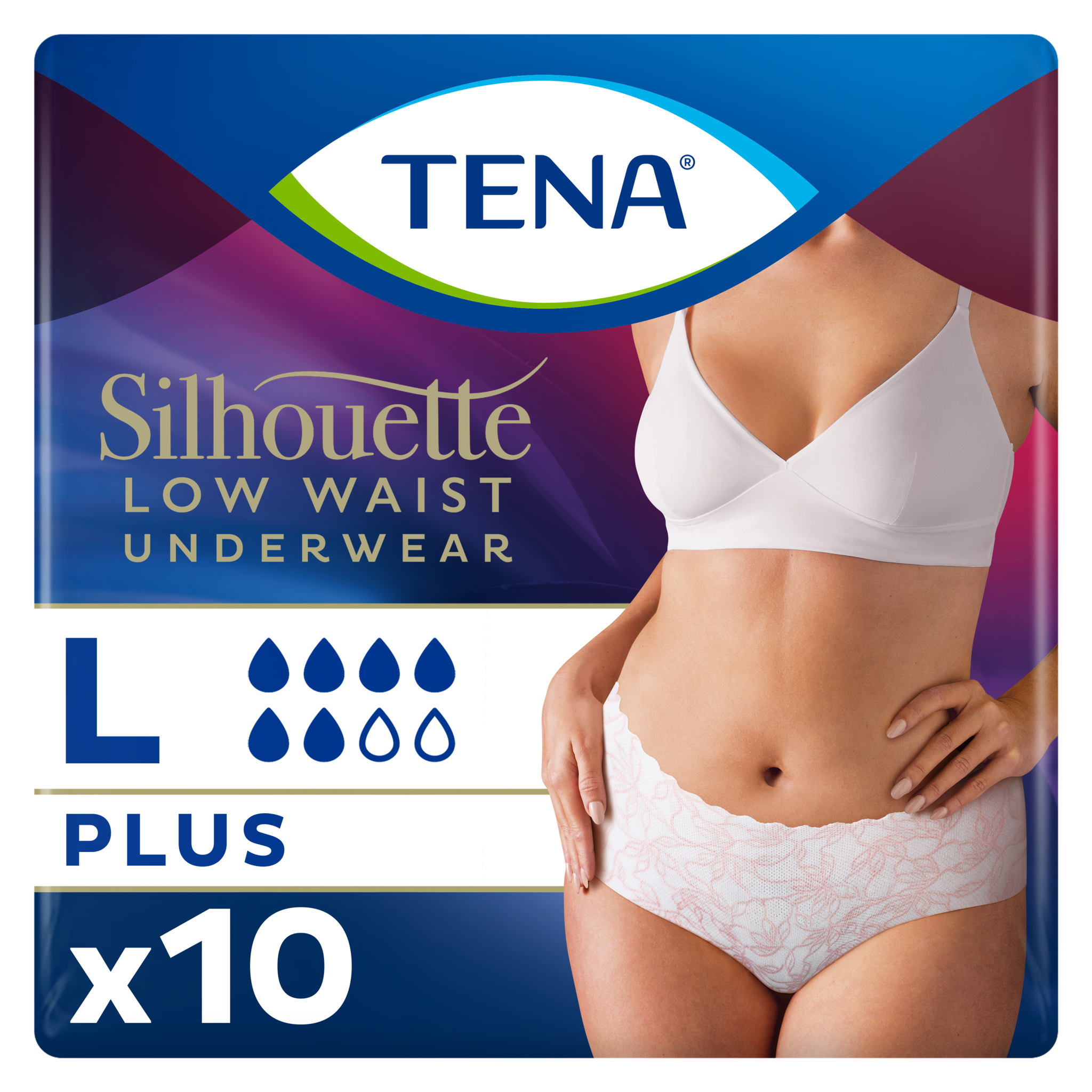 TENA Silhouette Plus Low Waist Wegwerpbroekjes Wit L 10 stuks