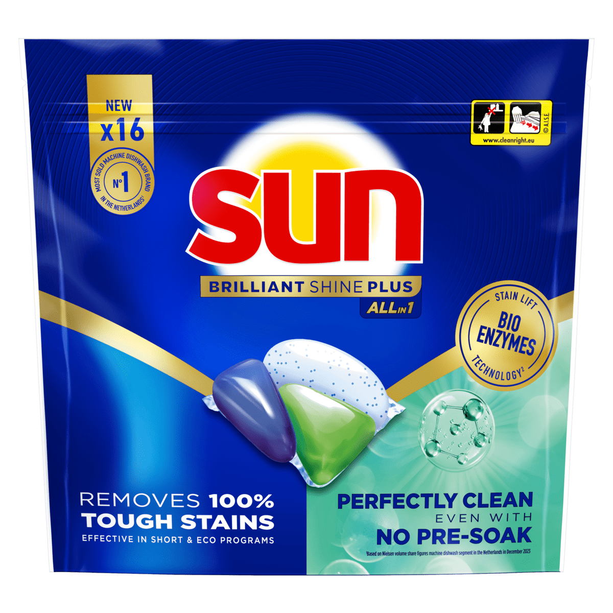 Sun Brilliant Shine Plus All-In-One Vaatwastabletten 16 stuks