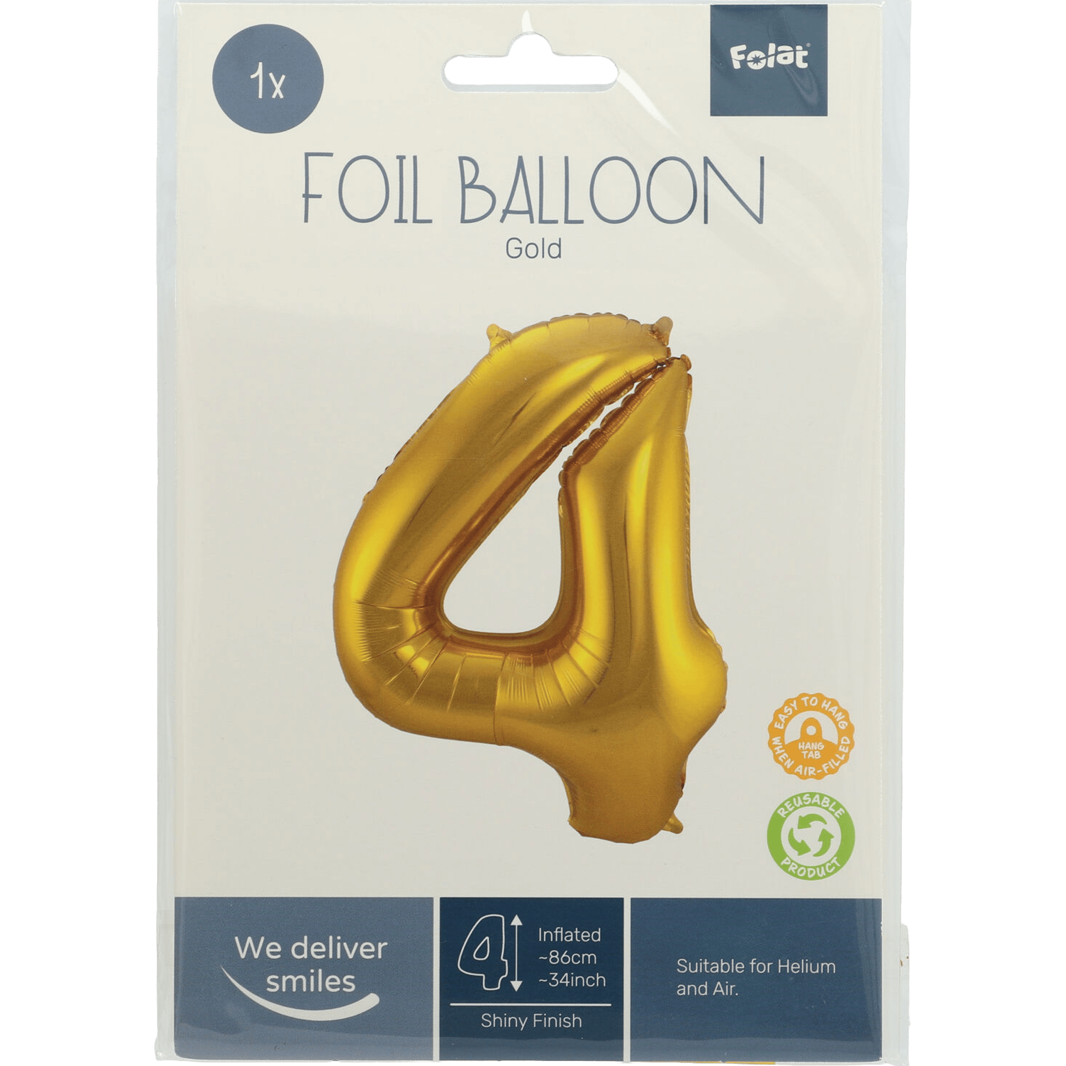 Folat Folieballon Cijfer 4 - Goud - 86 cm