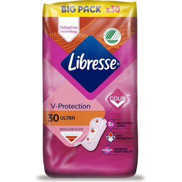 Libresse V-Protection Maandverband Ultra Regular Flow Big Pack 30 Stuks