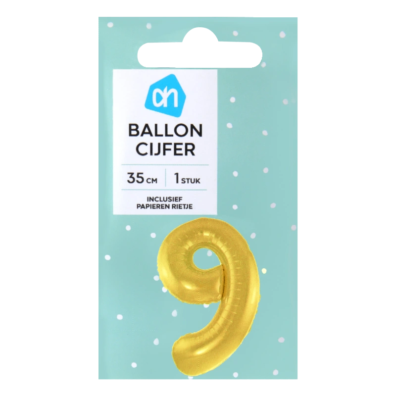 AH Folieballon nr 9 goud 36cm