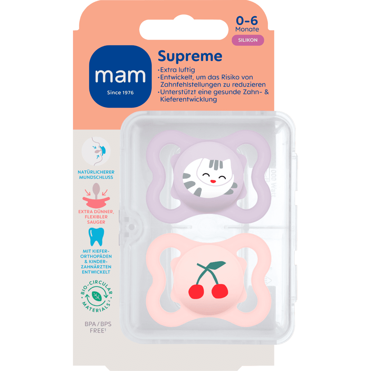 MAM Supreme Fopspenen 0-6 Maanden Roze 2 stuks