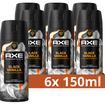 AXE Fine Fragrance Collection Premium Deodorant Bodyspray Black Vanilla 150 ml x 6 stuks