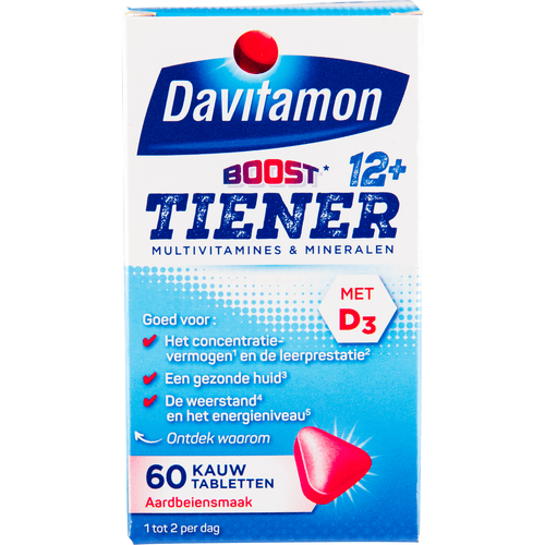 Davitamon Multi boost kauwtabletten multi vitaminen 12 jaar aardbei