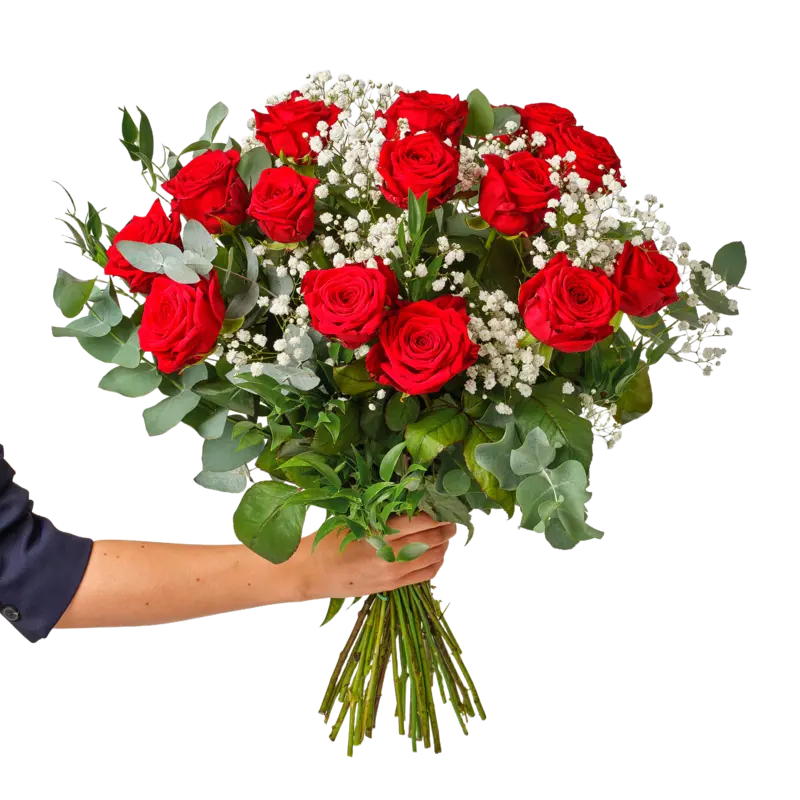 Rood rozenboekt met groen