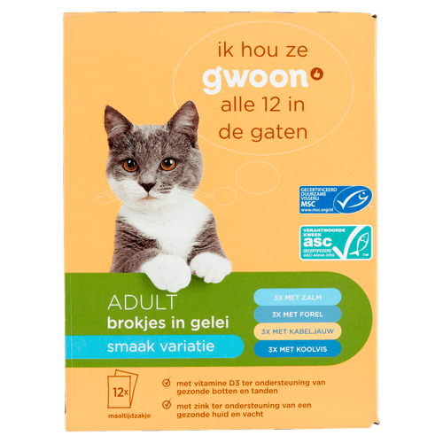 G'woon Kattenvoer brokjes in gelei vis variatie 12 stuks