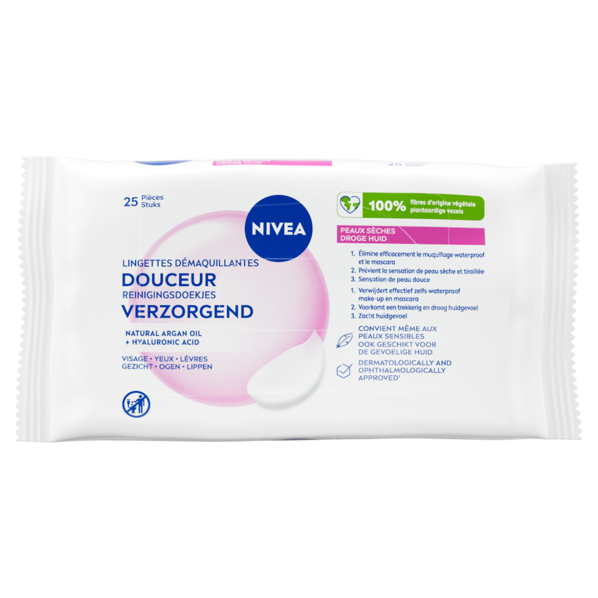 NIVEA 3-in-1 Verzorgende Reinigingsdoekjes Droge Huid 25 stuks