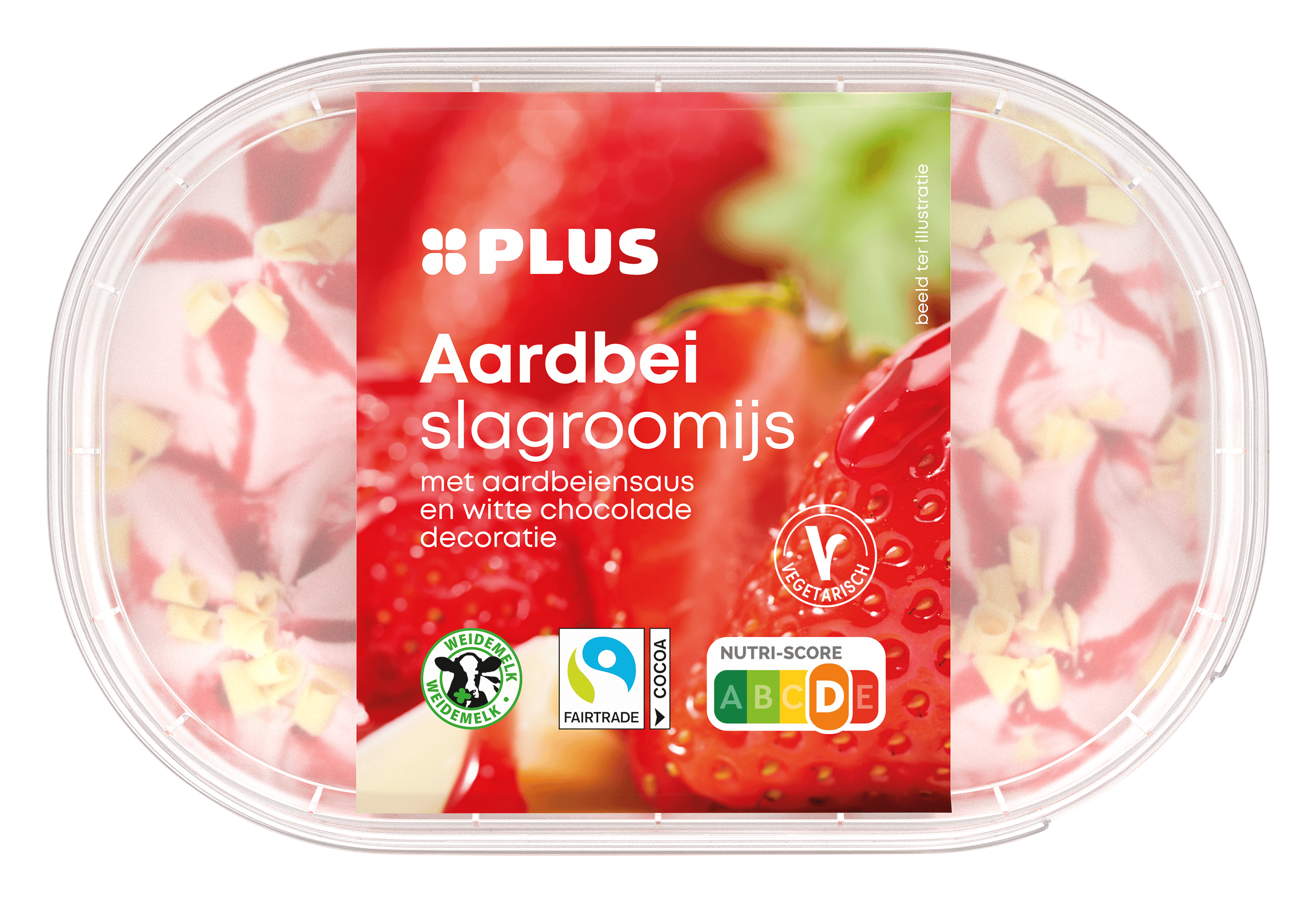 PLUS Slagroomijs aardbei witte chocolade